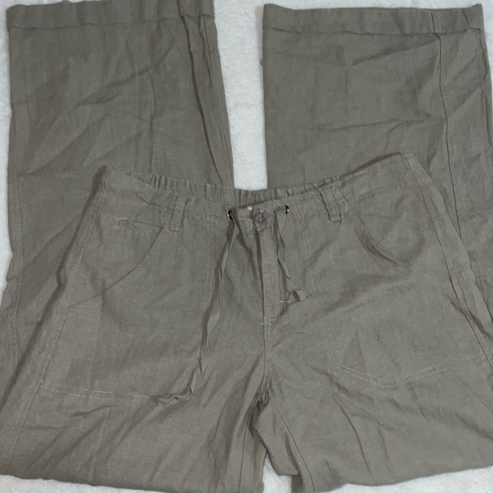 Low rise linen tan pants